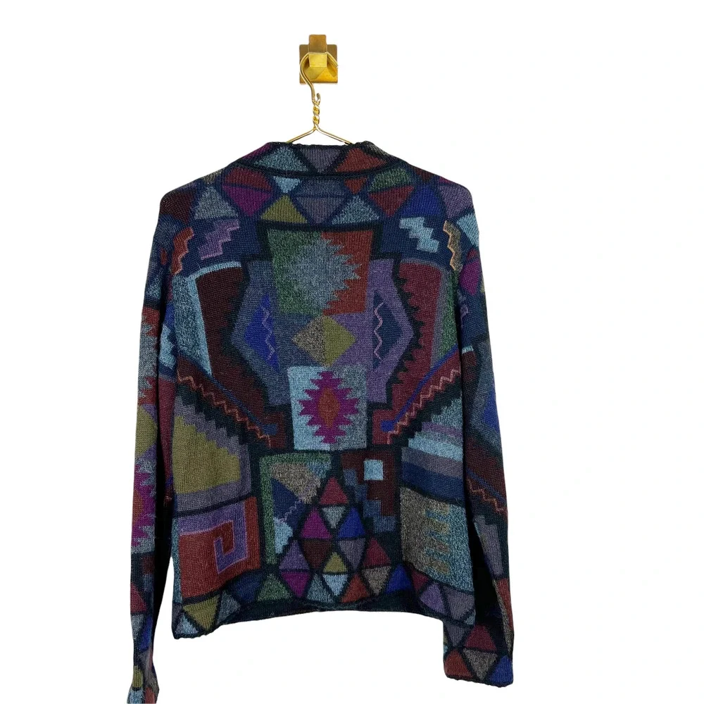 Caamano Peruvian Alpaca Hand-Knit Cardigan Sweater Multicolor Art to Wear Sz M - Picture 2 of 10